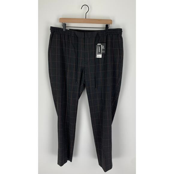 Express Mens Extra Slim Brown Plaid Luxe Comfort Soft Drawstring Dress Pant XL - Picture 3 of 9